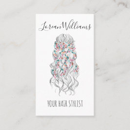 Elegant Pastel Bride Wavy Hair Styling Floral QR Visitenkarte