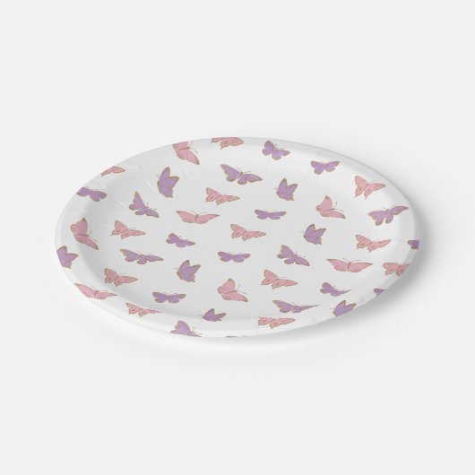 Elegant Pastel Butterflies Pattern |  Baby Shower Pappteller (Schrägansicht)