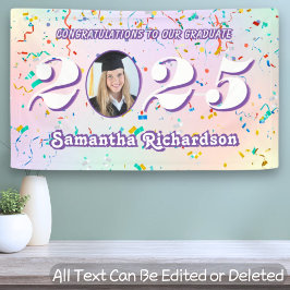 Elegant Pastel Class of 2025 Confetti Name Foto Banner