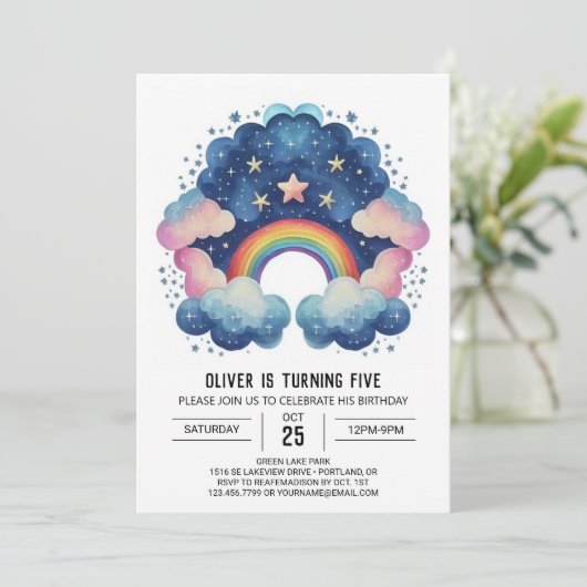Elegant Pastel Clouds Geburtstag Einladung (Stehend Vorderseite)