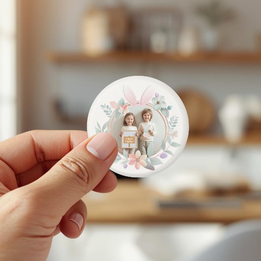 Elegant Pastel Easter Photo Frame with Bunny Ears  Magnet