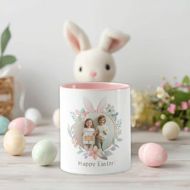 Elegant Pastel Easter Photo Mug with Bunny Frame Tasse