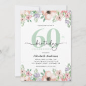 Elegant Pastel Floral 60th Birthday Party Einladung (Vorderseite)