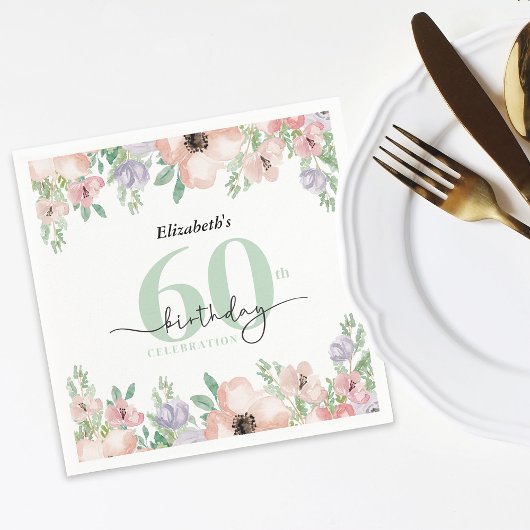 Elegant Pastel Floral 60th Birthday Party Serviette