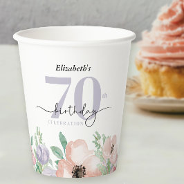 Elegant Pastel Floral 70. Geburtstagsparty Pappbecher