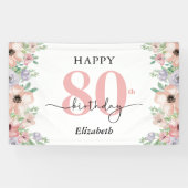 Elegant Pastel Floral 80th Birthday Party  Banner (Horizontal)