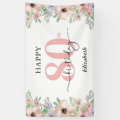Elegant Pastel Floral 80th Birthday Party  Banner (Vertikal)