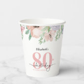 Elegant Pastel Floral 80th Birthday Party Pappbecher (Rückseite)