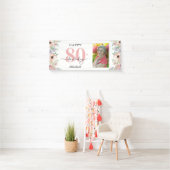 Elegant Pastel Floral 80th Birthday Party Photo Banner (Insitu)