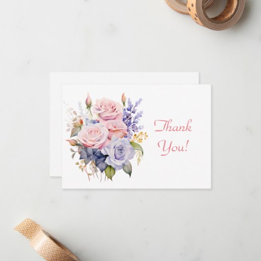 Elegant Pastel Floral Bouquet Vielen Dank Flat Mitteilungskarte (Vorderseite/Rückseite Beispiel)