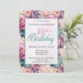 Elegant Pastel Floral Garden 100th Birthday Einladung (Stehend Vorderseite)