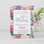 Elegant Pastel Floral Garden 40th Birthday Einladung (Stehend Vorderseite)