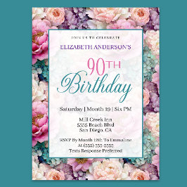 Elegant Pastel Floral Garden 90th Birthday Einladung
