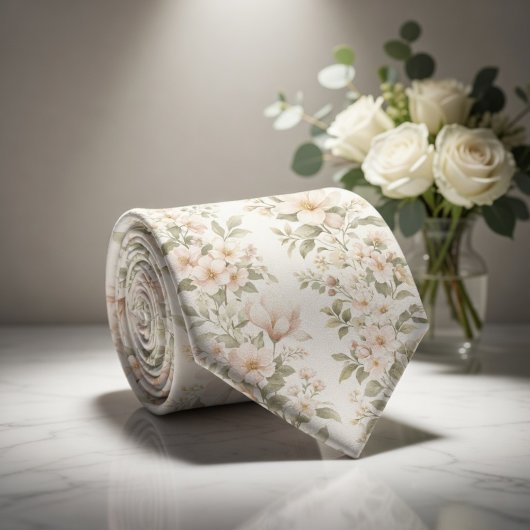 Elegant Pastel Floral  Pattern on Soft White Krawatte