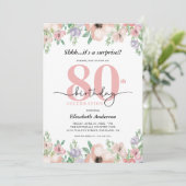 Elegant Pastel Floral Surprise 80th Birthday Party Einladung (Stehend Vorderseite)