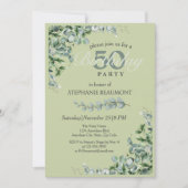 Elegant Pastel Green Blume Frauen 50. Geburtstag Einladung (Vorderseite)