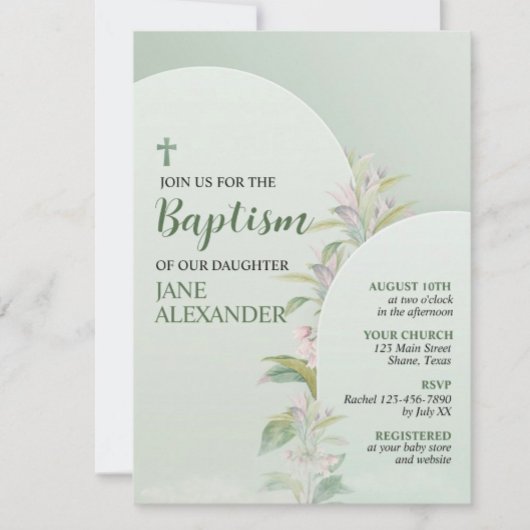Elegant Pastel Green Floral Taufe Einladung