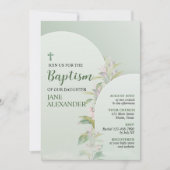 Elegant Pastel Green Floral Taufe Einladung (Vorderseite)