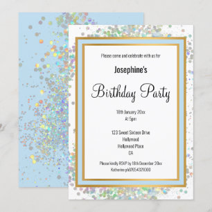 ELEGANT PASTEL HOLOGRAPHIC BLUE GOLD GEBURTSTAG EINLADUNG