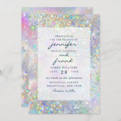 Elegant Pastel Holographic Glitzer Glam Einladung (Vorne/Hinten)