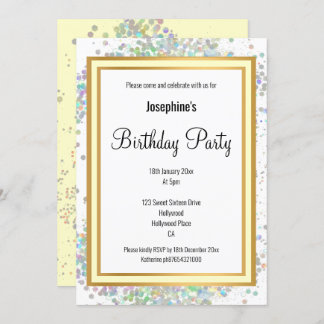 ELEGANT PASTEL HOLOGRAPHIC LEMON GOLD BIRTHDAY EINLADUNG