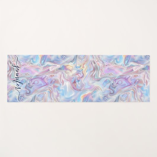 Elegant Pastel Holographic Marble Swirls Girly Yogamatte (Vorderseite (Horizontal))