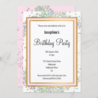 ELEGANT PASTEL HOLOGRAPHIC PINK GOLD GEBURTSTAG EINLADUNG