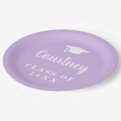 Elegant Pastel Lila Skriptname Graduation Cap Pappteller (Schrägansicht)