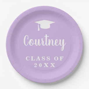Elegant Pastel Lila Skriptname Graduation Cap Pappteller