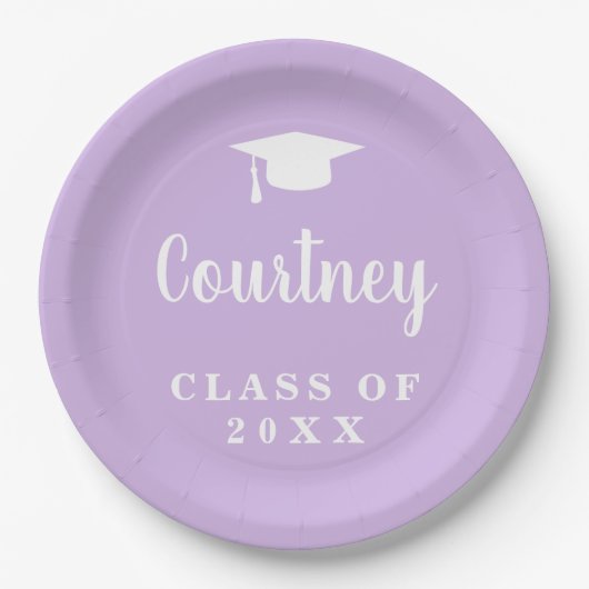 Elegant Pastel Lila Skriptname Graduation Cap Pappteller (Vorderseite)