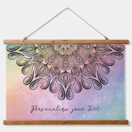 Elegant Pastel Mandala Trippy Psychedelic Hippie Wandteppich Mit Holzrahmen