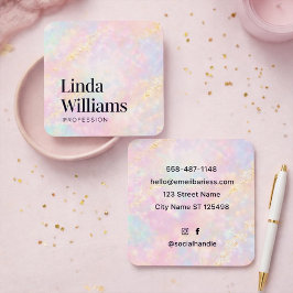 Elegant Pastel Marble Business Card with Gold  Quadratische Visitenkarte