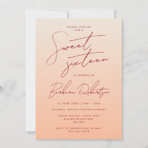 Elegant Pastel Peach Ombre Script 16 . Geburtstag Einladung