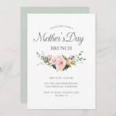 Elegant Pastel Pink Blumengrün Muttertag Einladung (Vorne/Hinten)