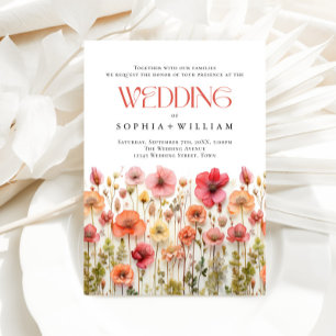 Elegant Pastel Pink Boho Wild Blume Hochzeit Einladung