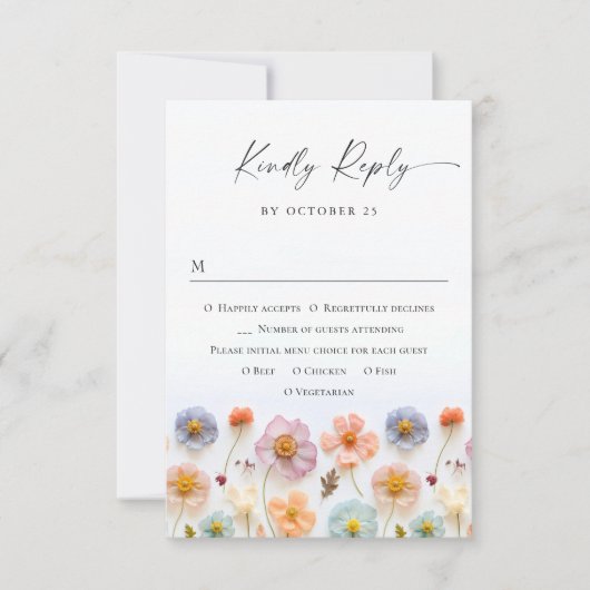 Elegant Pastel Pink Boho Wild Blume Hochzeit RSVP Karte (Vorderseite)
