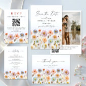 Elegant Pastel Pink Boho Wild Blume Hochzeit RSVP Karte