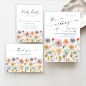 Elegant Pastel Pink Boho Wildblume Wedding Menükarte