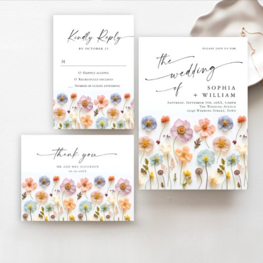 Elegant Pastel Pink Boho Wildblume Wedding Platzkarte