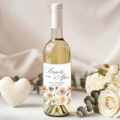 Elegant Pastel Pink Boho Wildblume Wedding Weinetikett