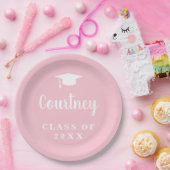 Elegant Pastel Pink Script Name Graduation Cap Pappteller (Party)