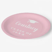 Elegant Pastel Pink Script Name Graduation Cap Pappteller (Schrägansicht)