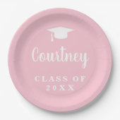 Elegant Pastel Pink Script Name Graduation Cap Pappteller (Vorderseite)