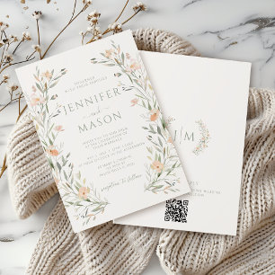 Elegant Pastel Pink Wildblume Greenerity Wedding Q Einladung