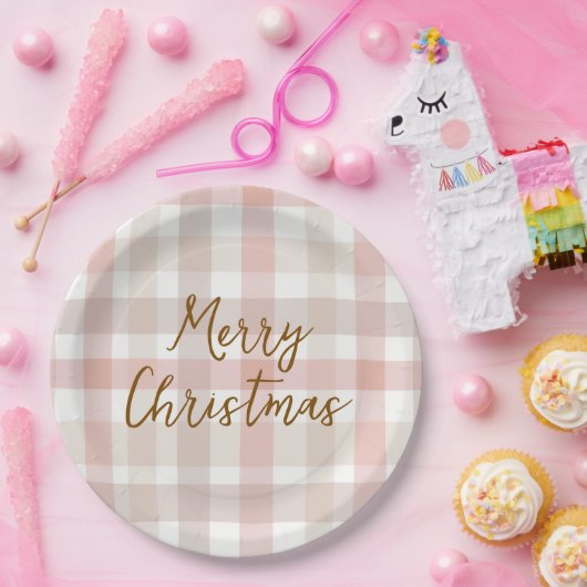 Elegant Pastel Plaid Merry Christmas Paper Plates Pappteller (Party)