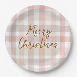Elegant Pastel Plaid Merry Christmas Paper Plates Pappteller