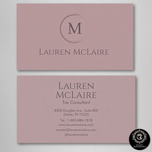 Elegant Pastel Taupe Pink Circle Monogram Visitenkarte