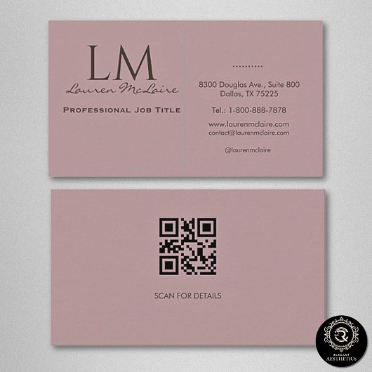 Elegant Pastel Taupe Pink QR Code Business Card Visitenkarte