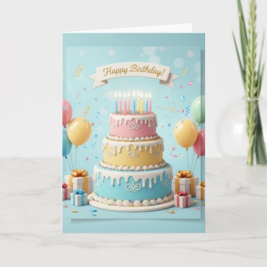 Elegant Pastel Tier Cake – Happy Birthday Card Karte (Vorderseite)