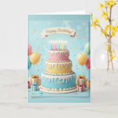 Elegant Pastel Tier Cake – Happy Birthday Card Karte (Gelbe Blume)